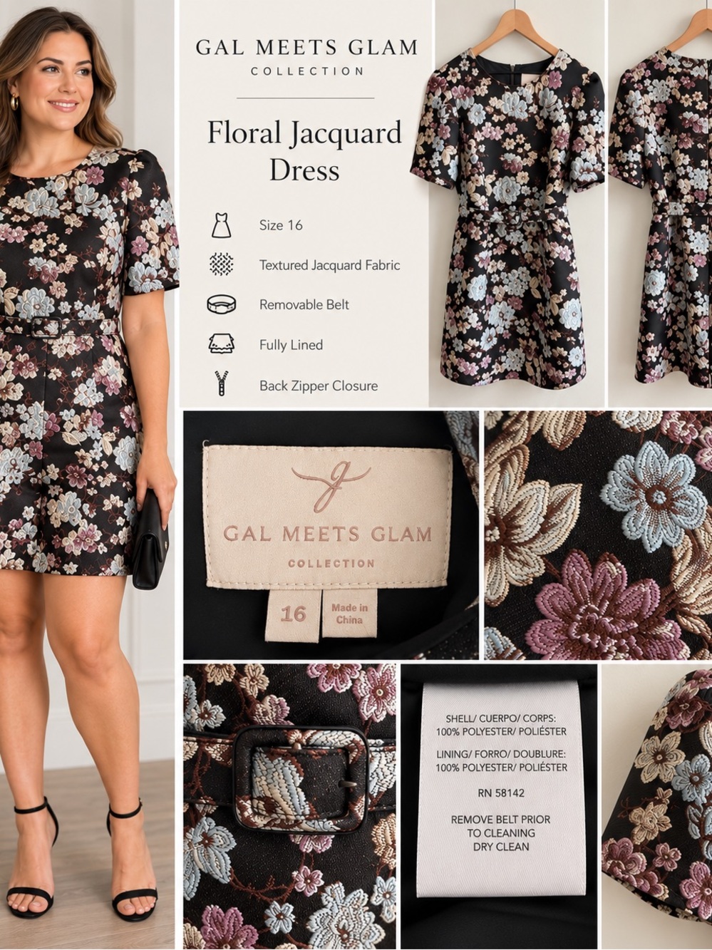 Gal Meets Glam Collection Floral Jacquard Belted Romper Size 16